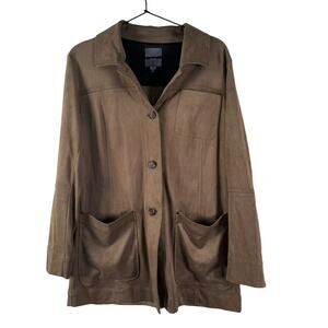 Lysse Abigail Vegan Suede Button Down Vegan Suede Jacket 4 Way Stretch Brown M